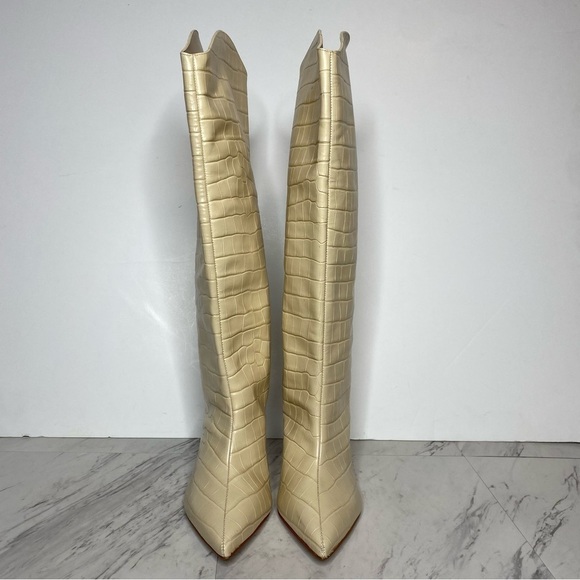 Schutz Maryana Eggshell Crocodile Embossed Leather Tall Heeled Boot 11B - Picture 2 of 16